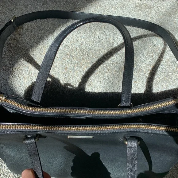 Nearly New Large Black Leather Kate Spade Crossbody Satchel - Picture 3 of 8